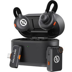 Hollyland Lark M2s Mini Wireless Microphone System, Camera Rx+type C Rx, For Camera/iphone/android/laptop, Titanium Clip, 300m Range, 20 Hz 20 Khz Frequency Response Black