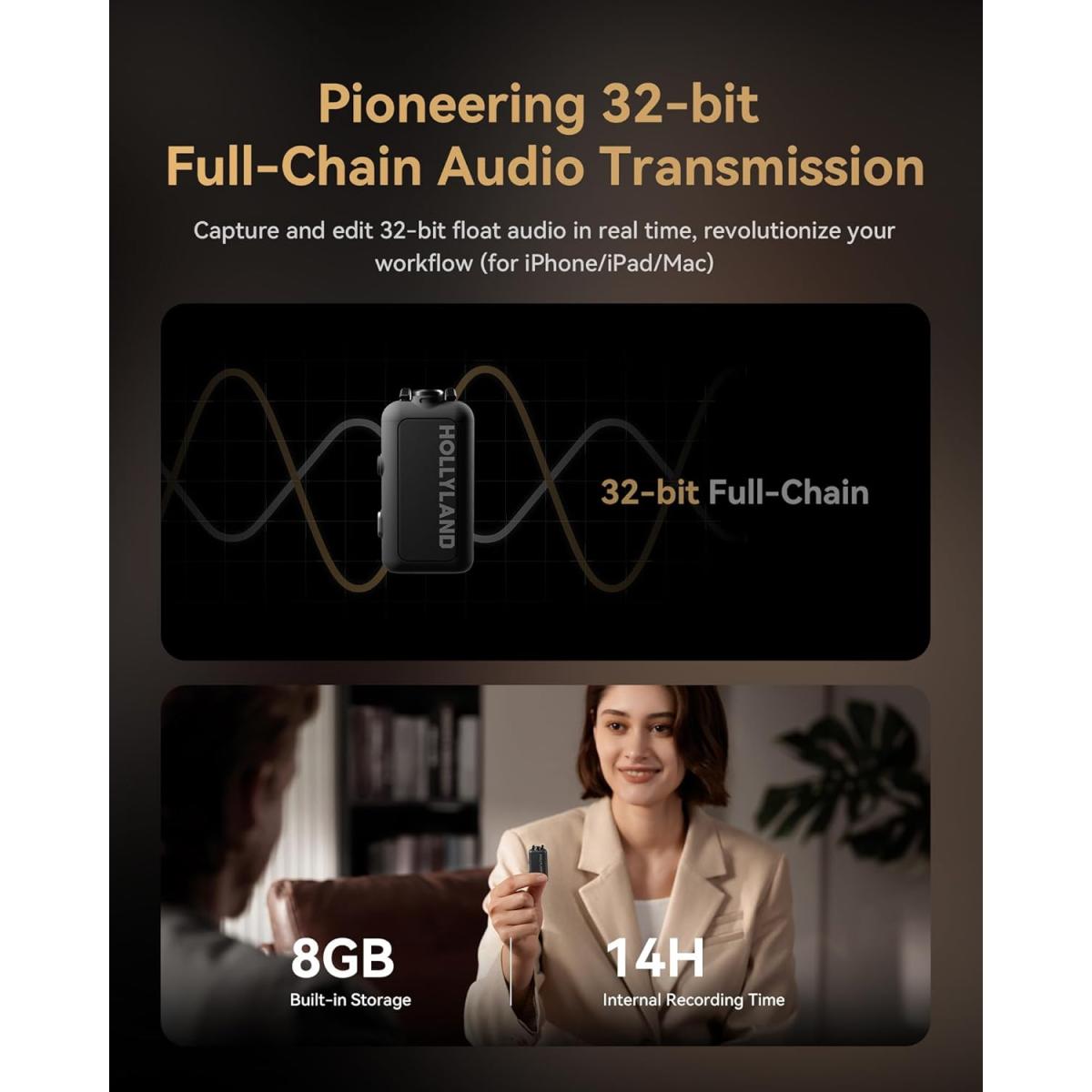 Hollyland Lark MAX 2 Wireless Lavalier Microphone for iPhone/Camera/Android with microphones