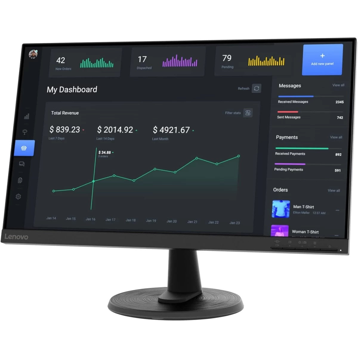 Lenovo C24-40 Monitor | 23.8” Display Full HD Resolution | 75Hz Refresh Rate| HDMI and VGA Ports | Tilt-Adjustable Stand | Black