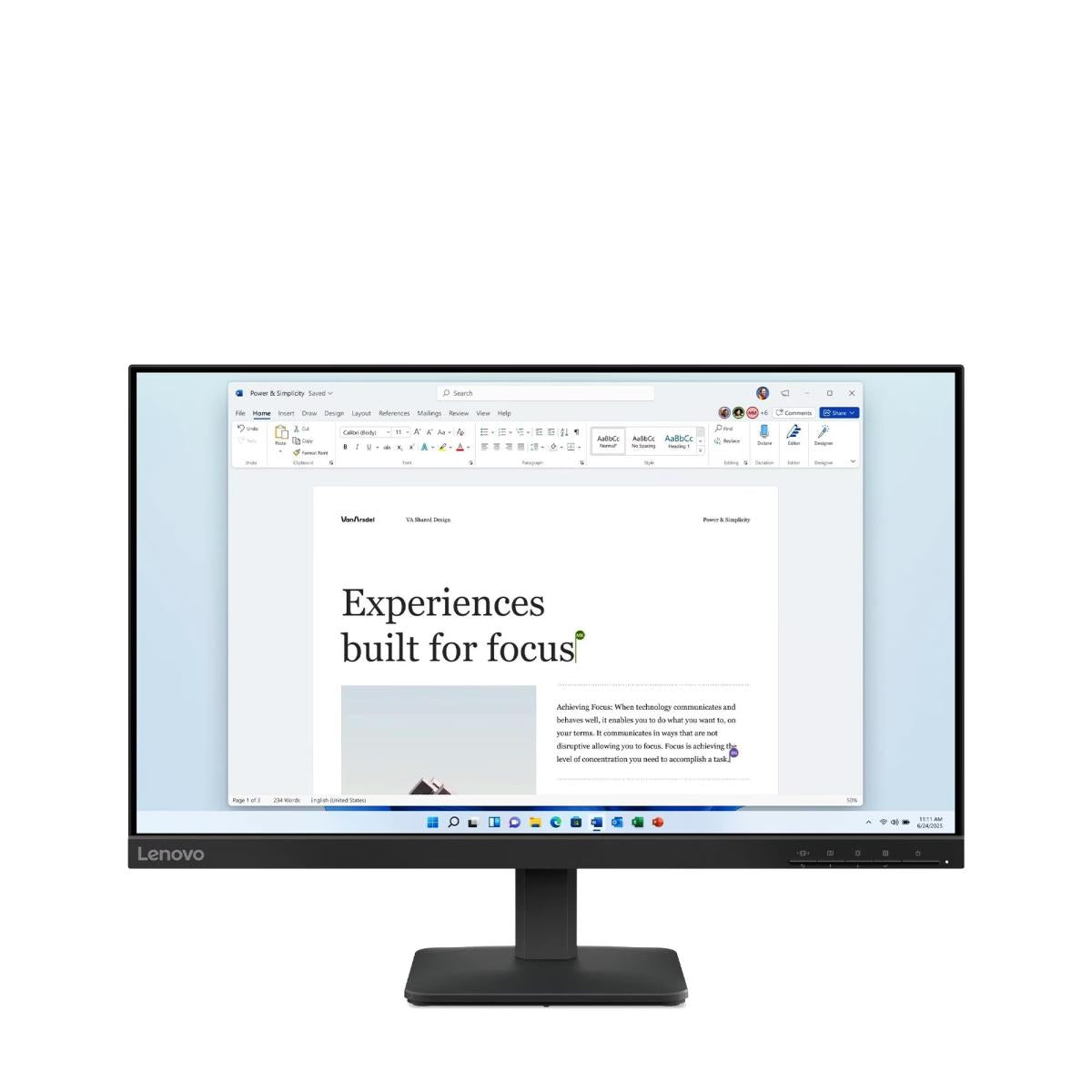 Lenovo L24 - 4e Monitor 23.8” IPS Display Full HD Resolution 99% sRGB - 100Hz Refresh Rate HDMI and VGA Ports