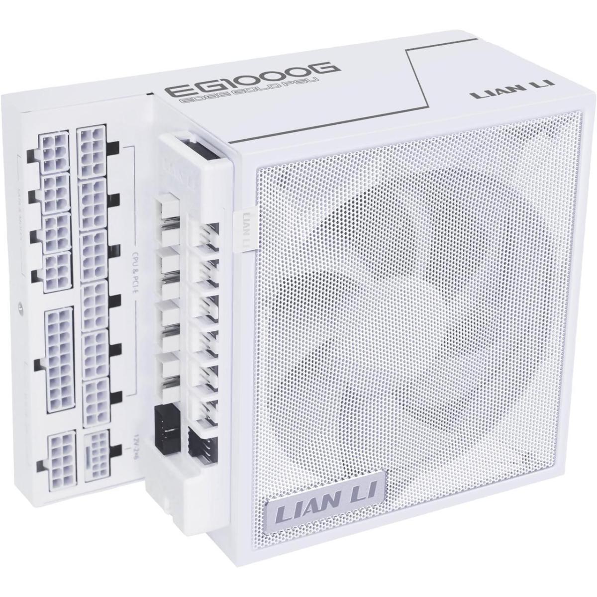 Lian Li Edge EG1200G 1200W Gold (White) (ATX 3.1) PCIE 5.1 (12V-2×6) 80 Plus Gold Full Modular Power Supply W/ Braided-Sleeved Cables + Detachable USB hub w/ 4 internal USB 2.0 Headers & 6 PWM Headers | G9P.EG1200G.WH00.EU | - CompuMe