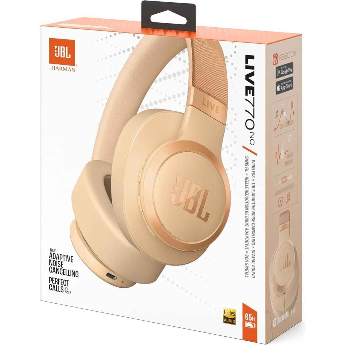 Jbl Live 770nc Wireless Over Ear Headphones With True Adaptive Noise Cancelling With Smart Ambient, Up To 65 Hours Of Battery Life, Comfort Fit Fabric Headband & Carrying Pouch (sandstone)