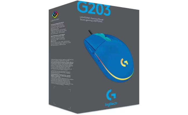 Logitech G203 (Blue) Wired Gaming Mouse, 8K DPI, LIGHTSYNC RGB, 6 Programmable Buttons, On - Board Memory, Screen Mapping, for & Mac