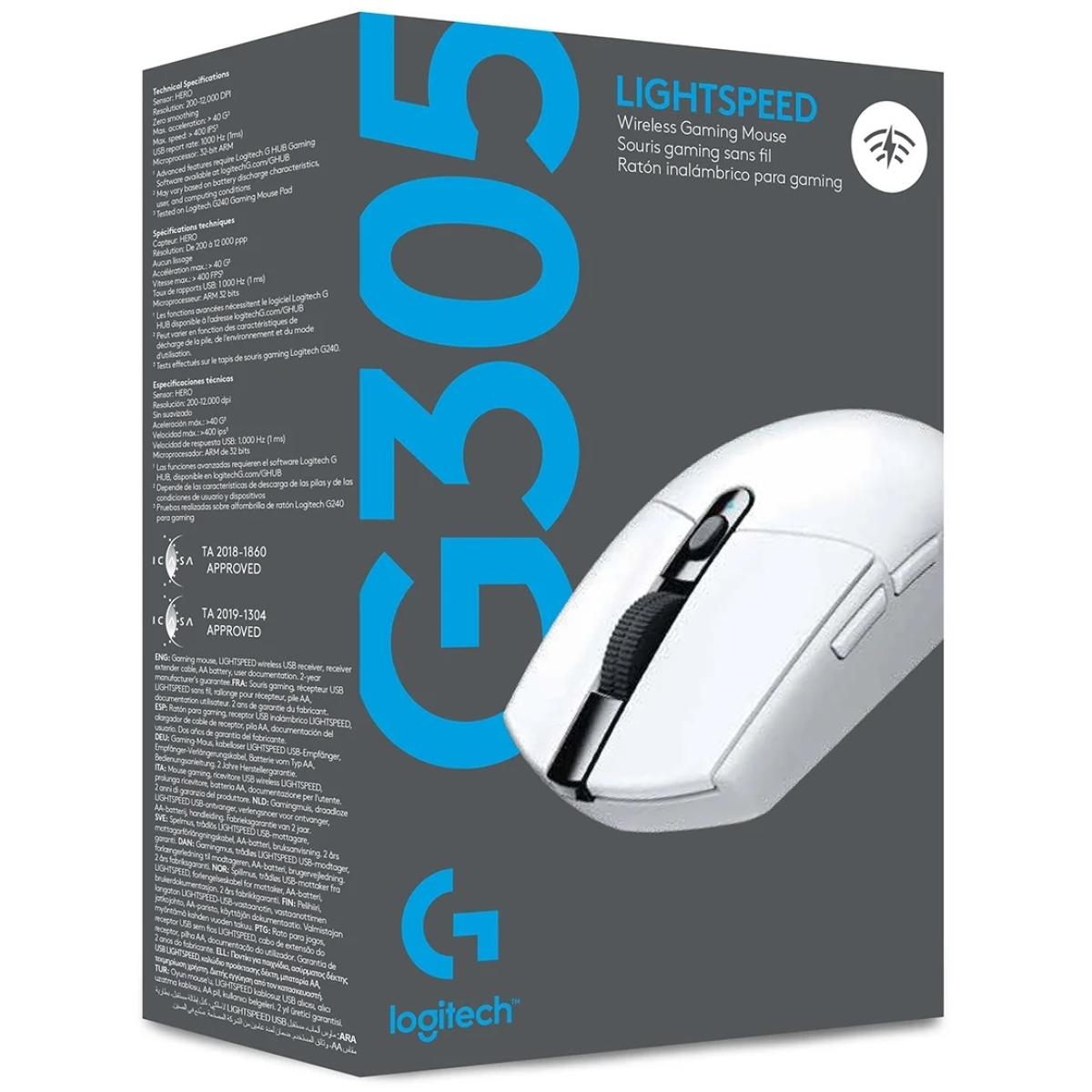 Logitech G305 Lightspeed Wireless Gaming Mouse w/ Hero 12K Sensor 6 Programmable Buttons Up To 250 Hours Durability With One AA Battery - White | Logitech G305 Lightspeed Wireless |