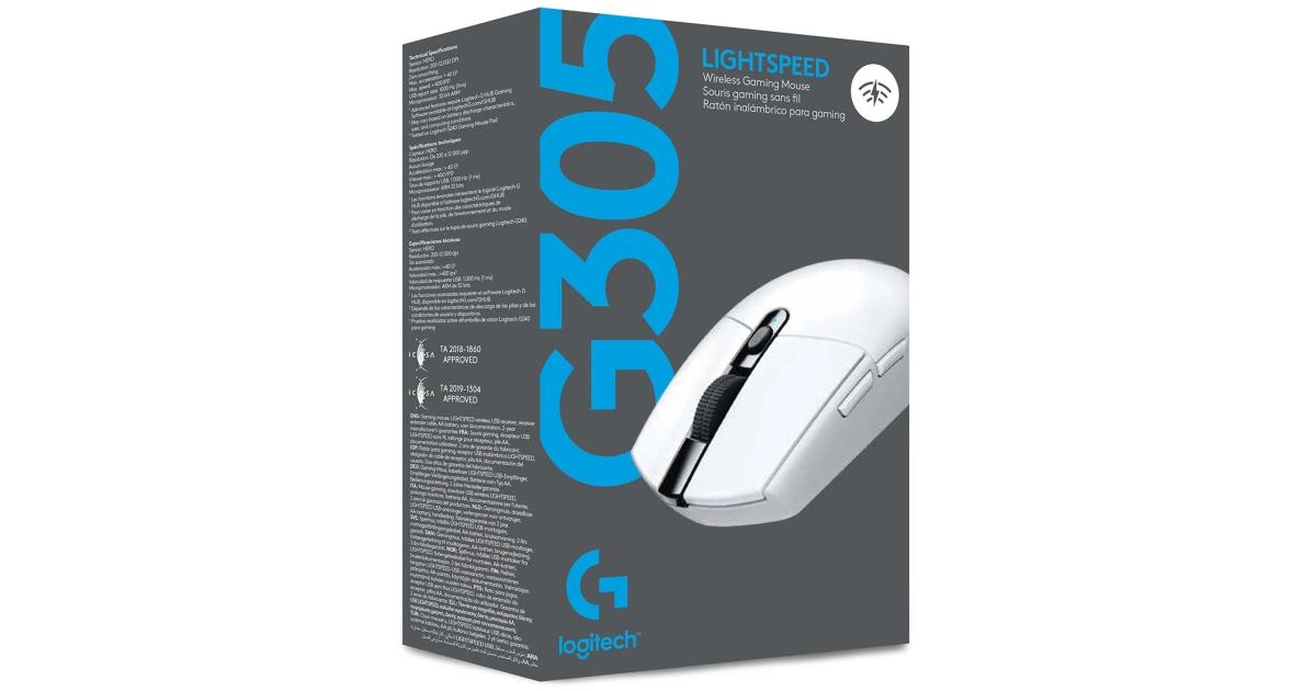 Logitech G305 Lightspeed Wireless Gaming Mouse w/ Hero 12K Sensor 6 Programmable Buttons Up To 250 Hours Durability With One AA Battery - White