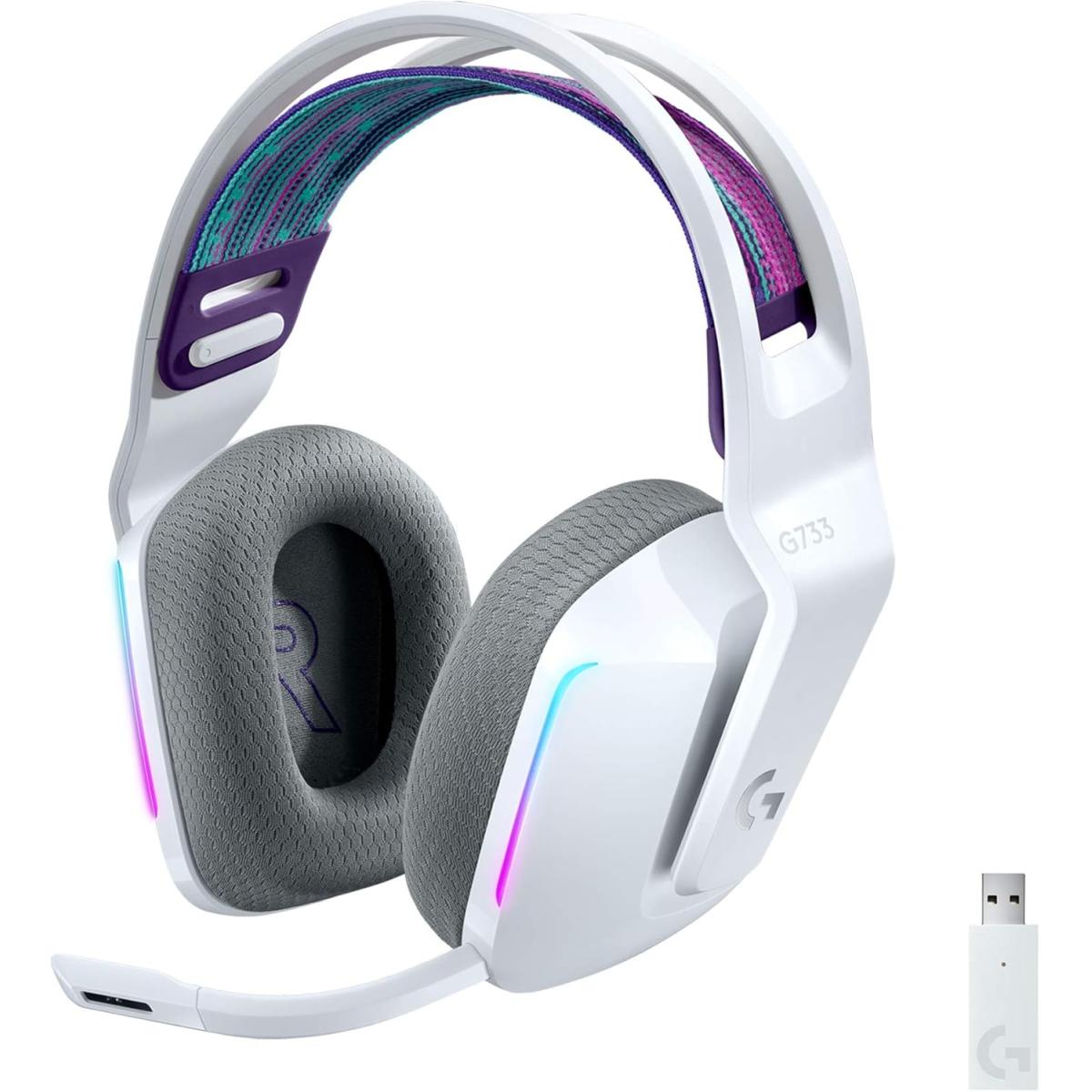 Logitech G733 Wireless Lightspeed Gaming Headset, DTS Headphone:X 2.0 surround sound 7.1, Lightsync RGB, 278g ULTRA LIGHTWEIGHT, Up To 29 Hours Battery Life (White) | Logitech G733 Wireless |