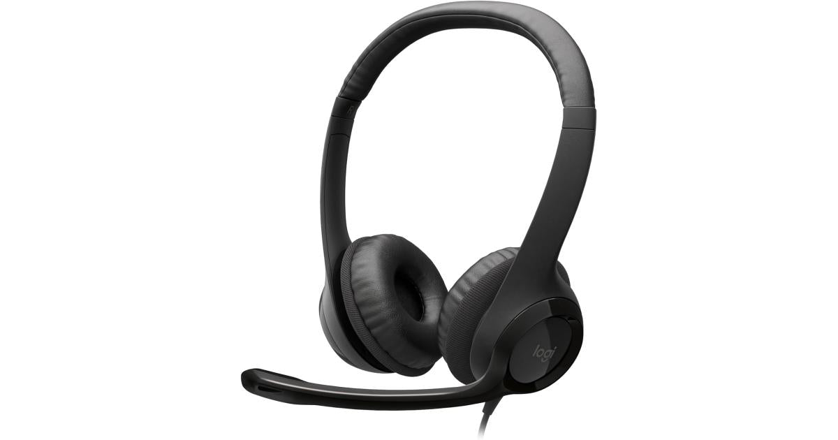 Logitech H390 Wired USB Black Headset, Stereo Headphones with Leatherette Earcups Noise-Cancelling Mic, In-Line Controls For PC/Mac/Laptop