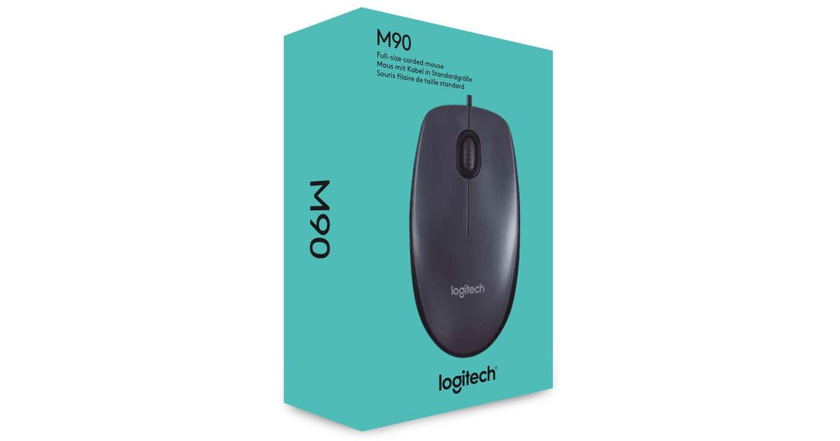 Logitech M90 1000 dpi USB Wired Optical Mouse, Comfort Ambidextrous Design - Black
