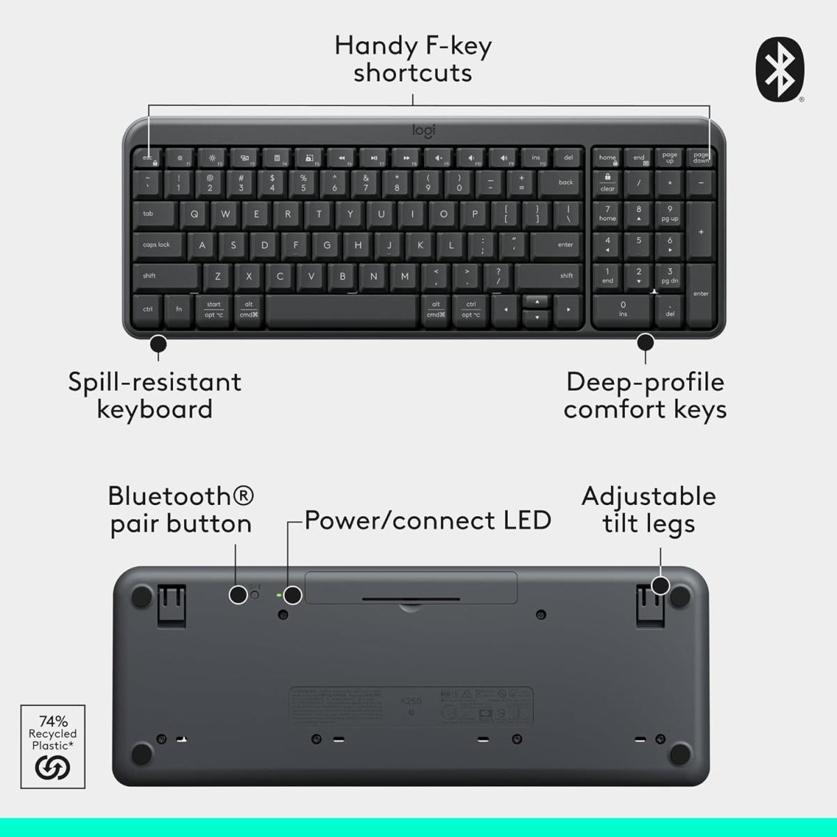 Logitech MK250 Bluetooth Wireless Mouse and Keyboard Combo | Durable Build - Windows/MacOS - Graphite Logitech MK250 Bluetooth Wireless Mouse and Keyboard Combo | Durable Build - Windows/MacOS - Graphite