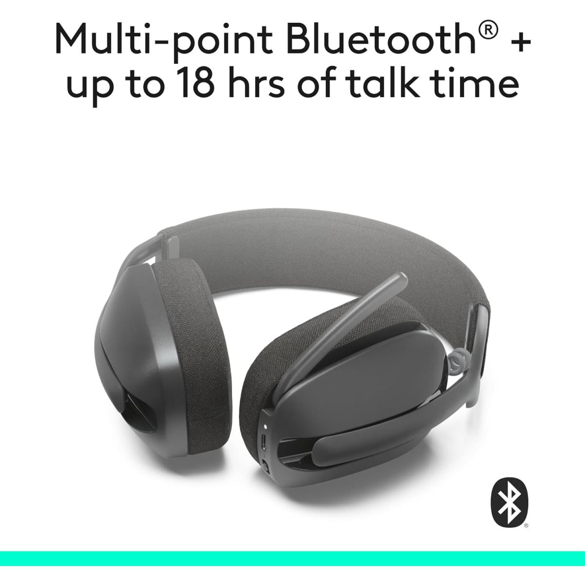 Logitech Zone Vibe 100 Wireless & Bluetooth Over Ear Headphones - Graphite with headset