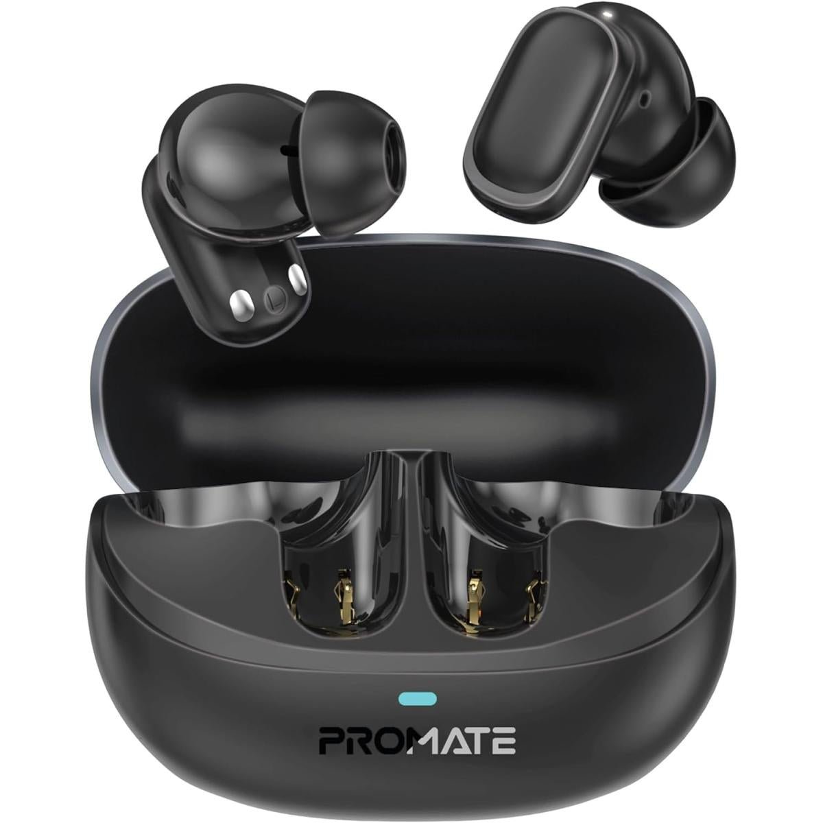 Promate Lush-Pro Bluetooth True Wireless Stereo Earbuds with Superior Sound Quality, IntelliTouch Controls, Long Battery Life, HD Microphone for Clear Calls, and IPX4 Water Resistance, Black