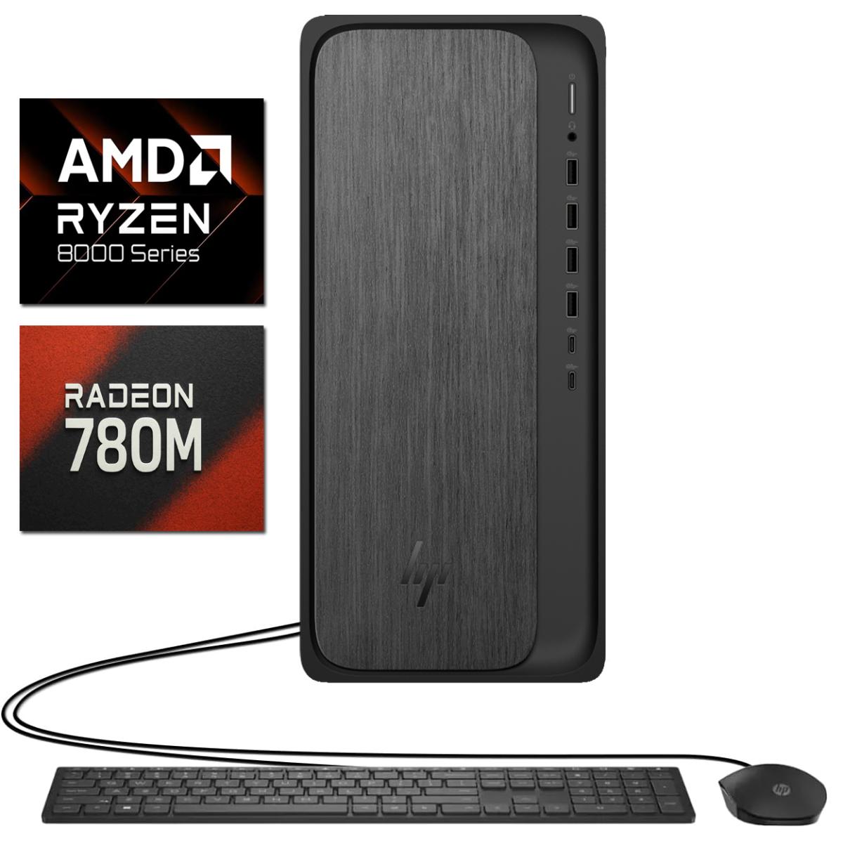 HP OmniDesk M02-0234m PC Gaming Desktop AMD Ryzen 7 8700G 8-Cores w/ AMD Radeon™ 780M Graphics & Windows 11 Home - Black
