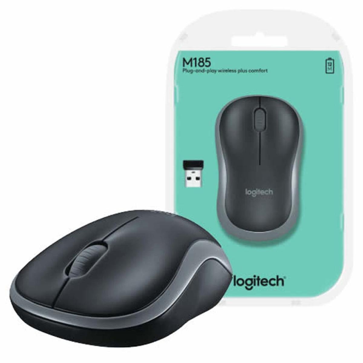 Logitech M185 Wireless Mouse, 2.4GHz with USB Mini Receiver, 12-Month Battery Life, 1000 DPI Optical Tracking, Ambidextrous PC/Mac/Laptop - Swift Grey