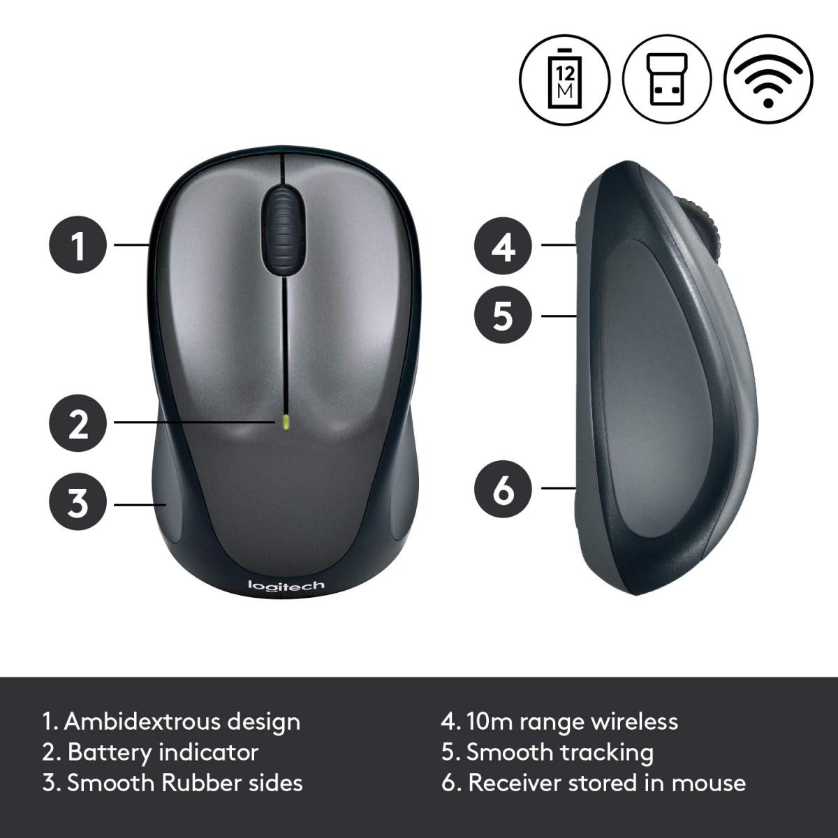 Logitech M235 Wireless 2.4ghz With Usb Unifying Receiver 1000 Dpi Optical Tracking 12 Month Battery For Pc & Mac Grey Logitech M235 Wireless 2.4ghz With Usb Unifying Receiver 1000 Dpi Optical Tracking 12 Month Battery For Pc & Mac Grey