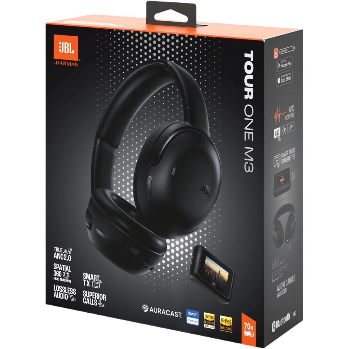 Jbl Tour One M3 Smart Tx Wireless Over Ear Noise Cancelling Headphones With Smart Transmitter, Hi Res Audio (3.5mm Or Usb C), Spatial 360 Sound With Head Tracking & 70hrs Of Playback (black) - CompuMe