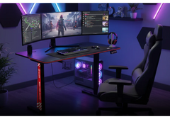 MARVO DE‑10 Arena E60 – Height‑Adjustable RGB Gaming Desk, 120×60cm Carbon Fiber Surface, Steel Frame, Ergonomic Design, Home Office Computer Table