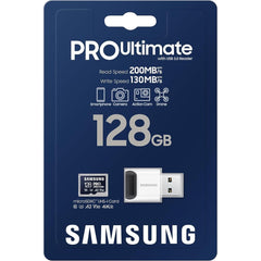 Samsung Pro Ultimate Microsd Memory Card+reader, 128gb Microsdxc, Up To 200 Mb/s, 4k Uhd, Uhs I, Class 10, U3,v30, A2 For Gopro Aion Cam, Dji Drone, Gaming, Phones, Tablets