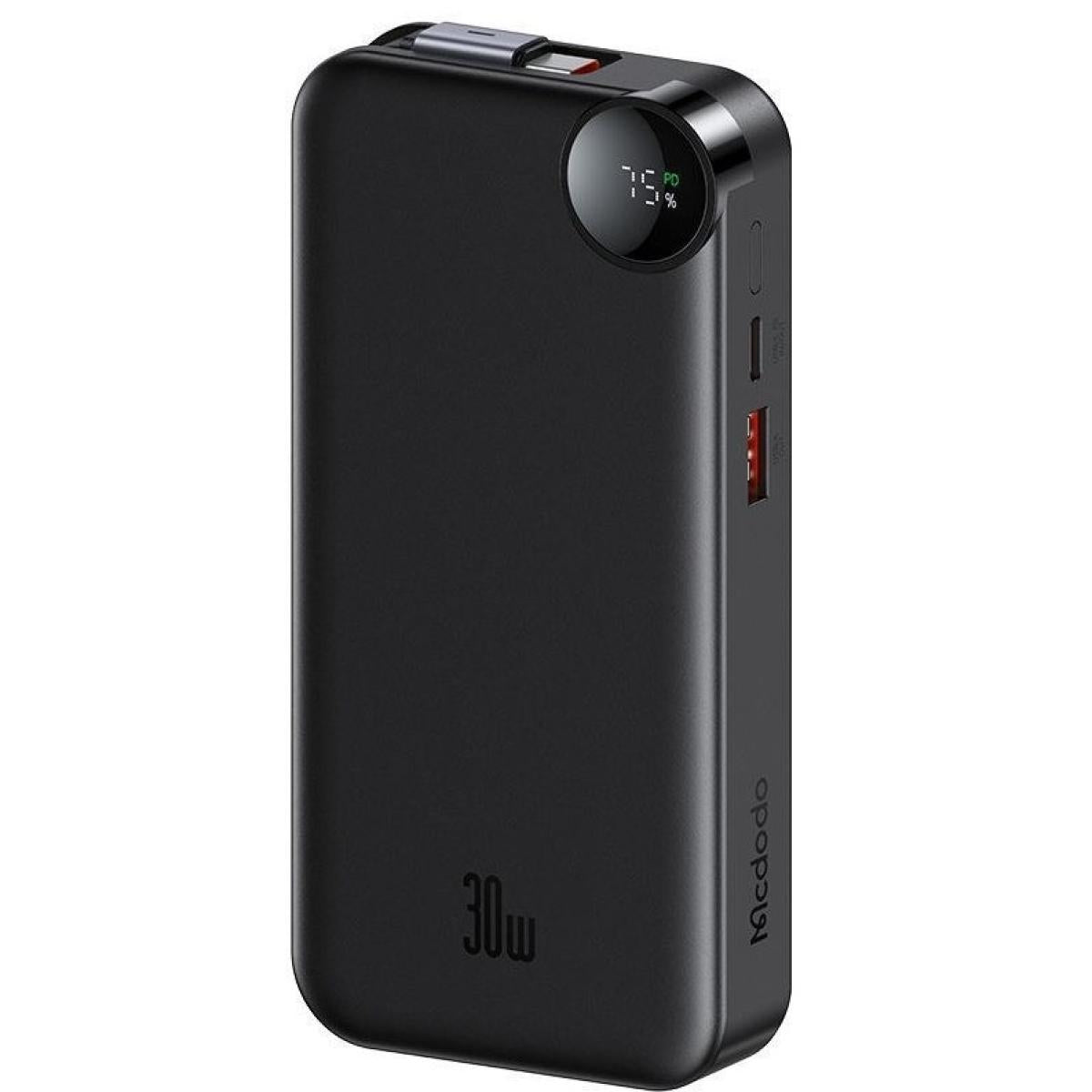 Mcdodo MC-3870 30W Built-In Retractable Cable Digital Display 10000mAh Power Bank - Black