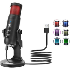 Jmary Mc Pw9 Wired Usb Rgb Microphone For Recording Black