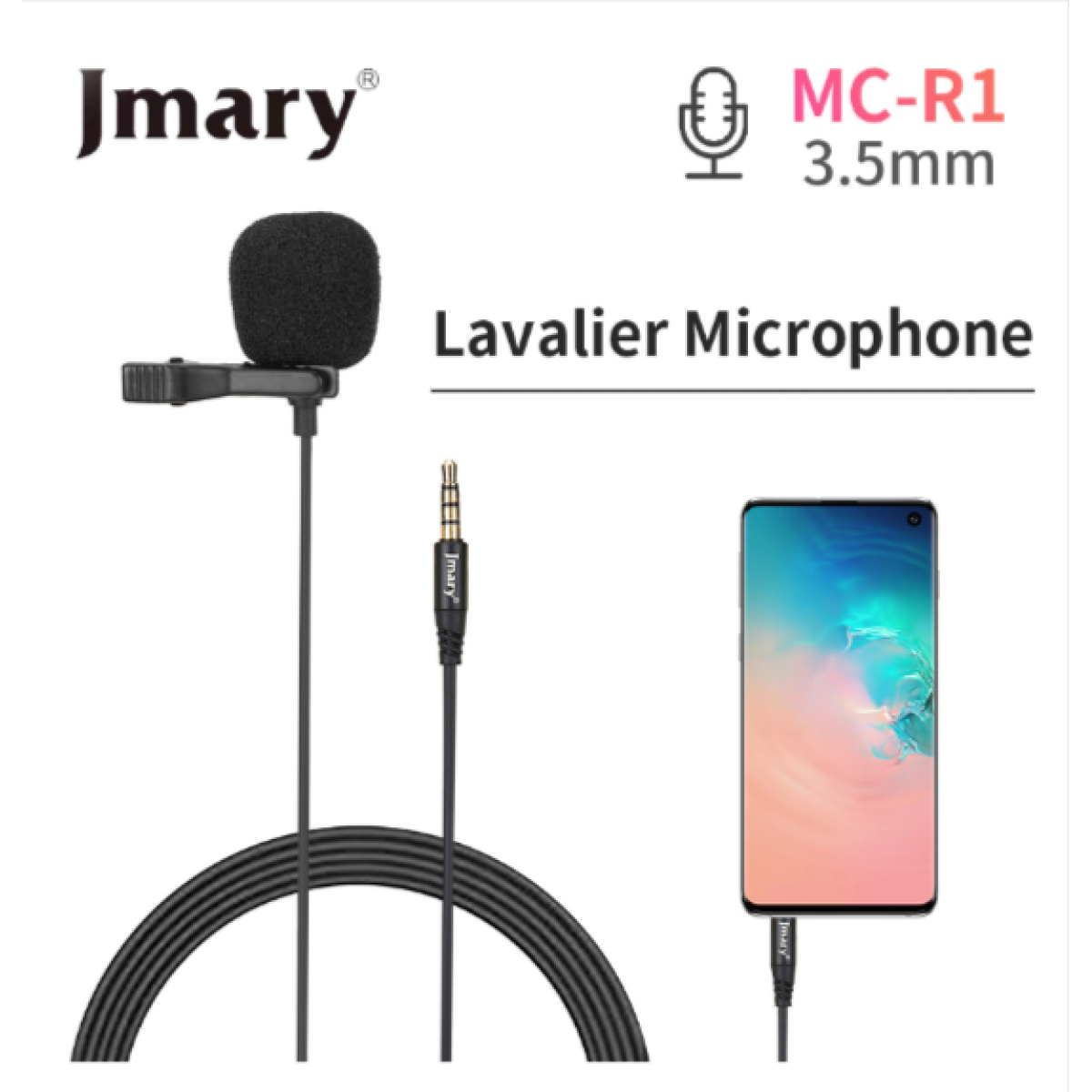 Jmary MC - R1 3.5mm Lavalier Microphone 2 meter, microphones