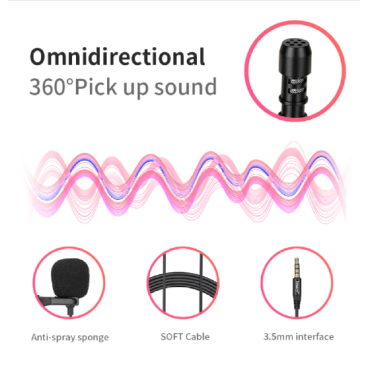 Jmary MC - R1 3.5mm Lavalier Microphone 2 meter, microphones