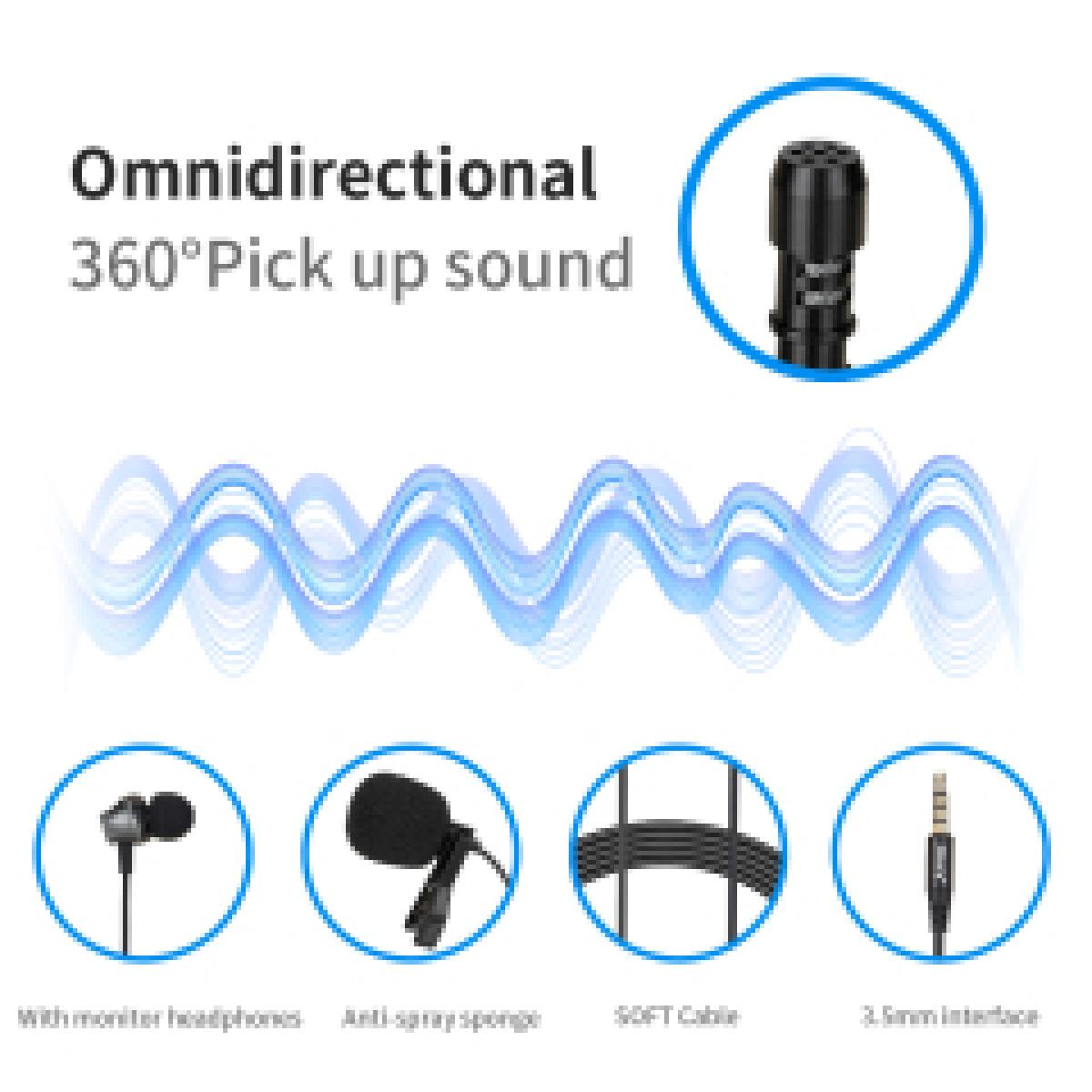 Jmary MC-R5 Professional 3.5mm Lavalier Microphone with Earphone