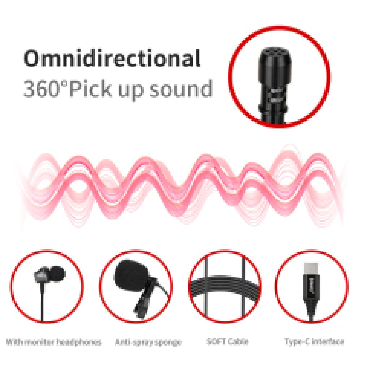 Jmary MC-R6S Professional Type-C Lavalier Microphone with Earphone