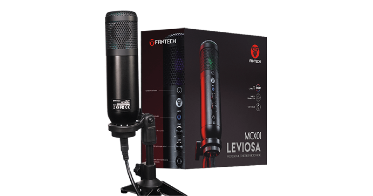 FANTECH LEVIOSA MCX01 Professional Condenser RGB STREAMING USB Microphone Cardioid Polar Pattern Easy Adjustable Tripod