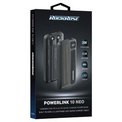 Rockrose Power Bank 20 Neo, 20Watts PD & 22.5Watts, Quick Charge, 10000Mah, Black - PowerLink 10 Neo