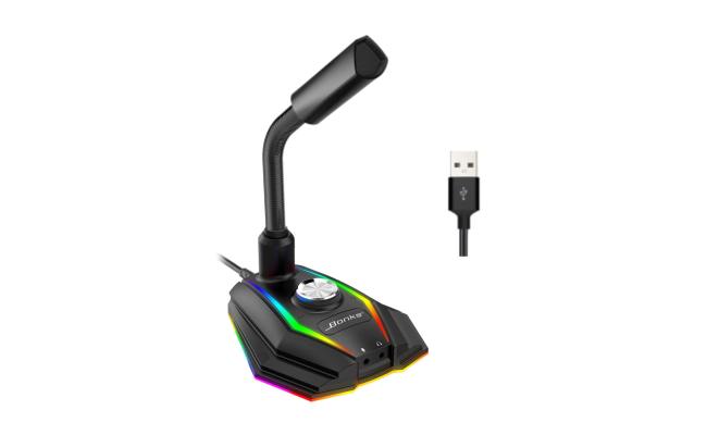 Desktop Microphone 3.5mm / Usb / Rgb / Eq Studio Vocal Record 360 Omnidirectional Gaming Microphone