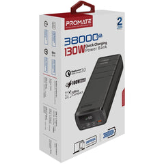 Promate PowerMine-130 38000mAh 130W Quick Charging Power Bank For Laptops Tablets Smartphones w/ Circuits Prote