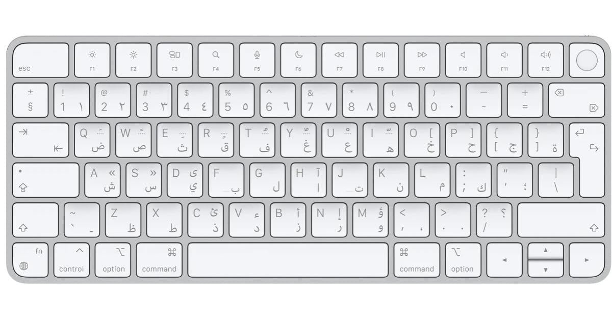 Apple Wireless Magic Keyboard With Touch ID For Mac Models With Apple Silicon - Arabic, Slim Design, Bluetooth, Lightning Port (USB-C To Lightning) - Silver