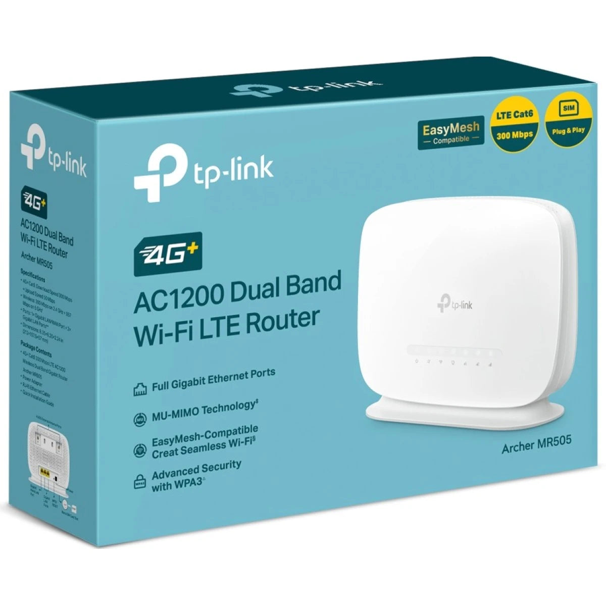 TP-Link Archer MR505 AC1200 4G+ Cat6 WiFi Router With Gigabit Port, Sim Slot, Superfast LTE Speed, Internal Antenna, MU-MIMO, Plug & Play