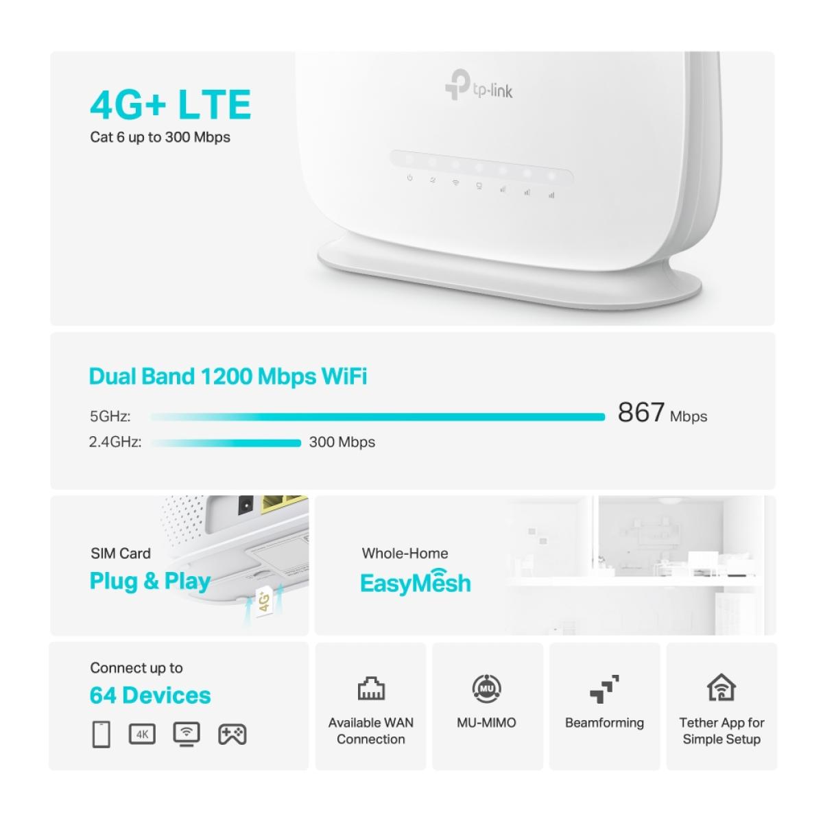 TP - Link Archer MR505 AC1200 4G+ CAT6 WiFi Router with Gigabit Port with wireless