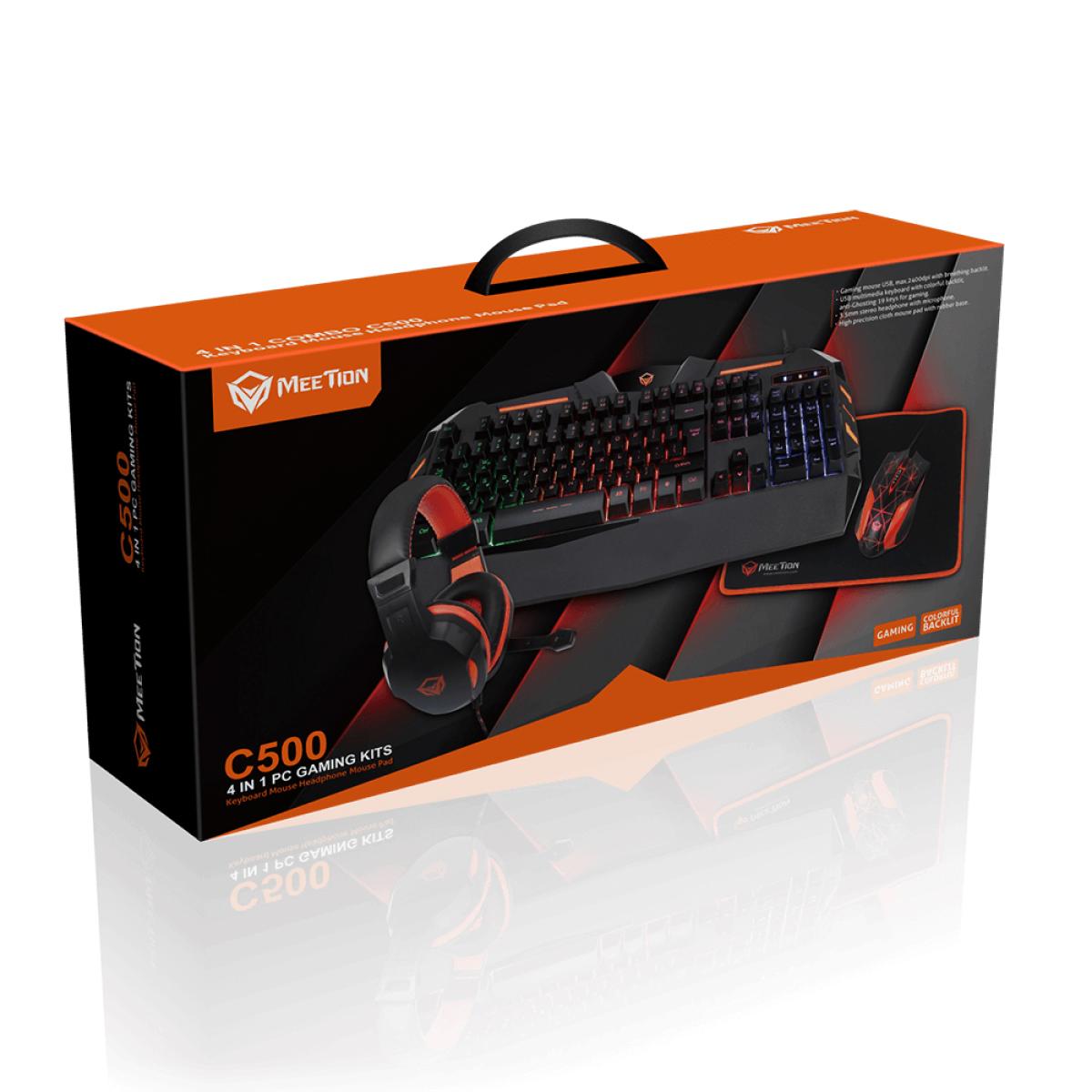 MeeTion MT-C500 Backlit Gaming Combo Kits 4 in 1 Gaming Keyboard Mouse and Headset Bundle with Mouse Pad