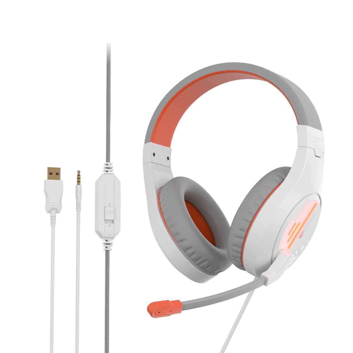 MeeTion MT-HP021 Stereo Gaming Headphones White Orange Lightweight Backlit MeeTion MT-HP021 Stereo Gaming Headphones White Orange Lightweight Backlit