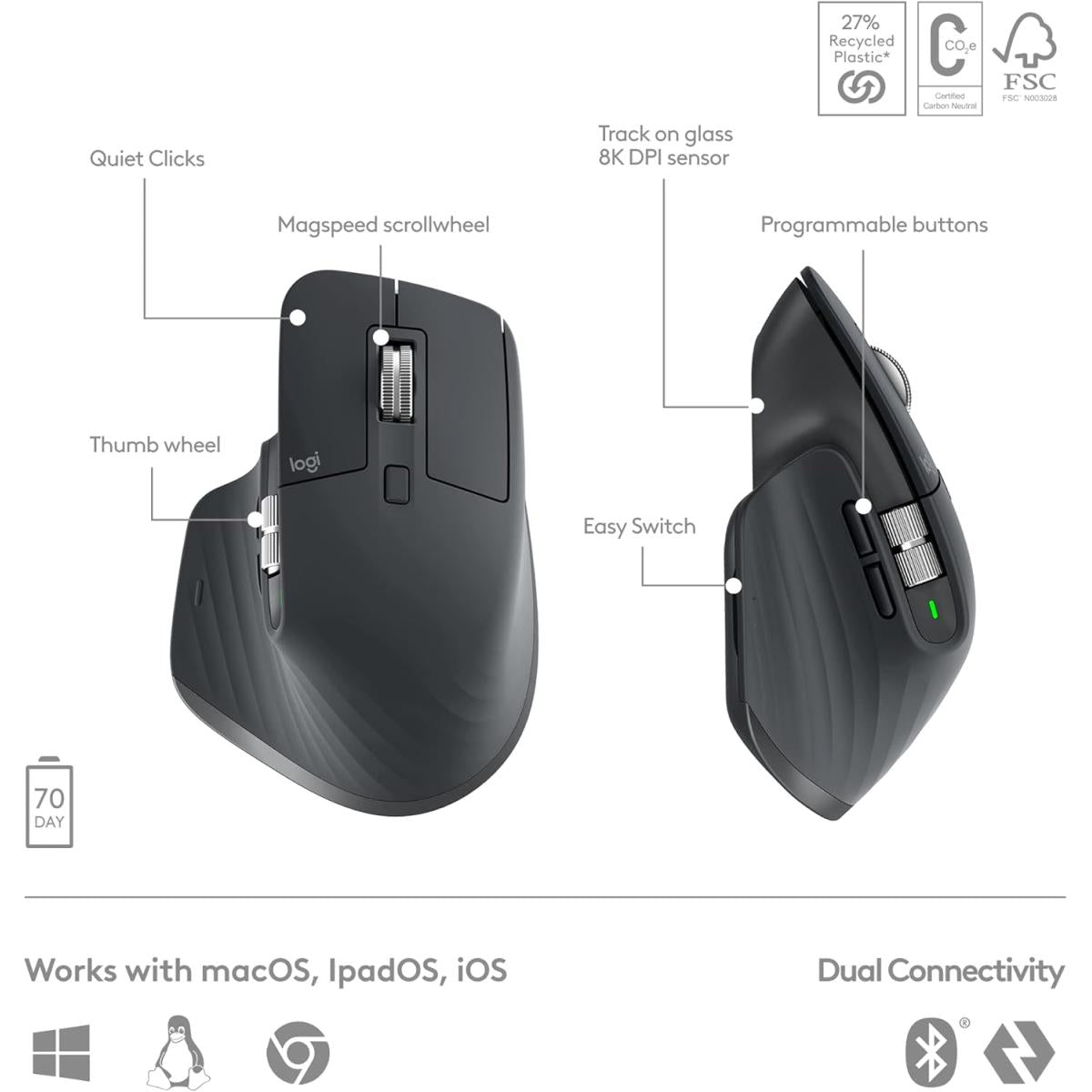 Logitech wireless Bluetooth keyboard and mouse combo for computer setup