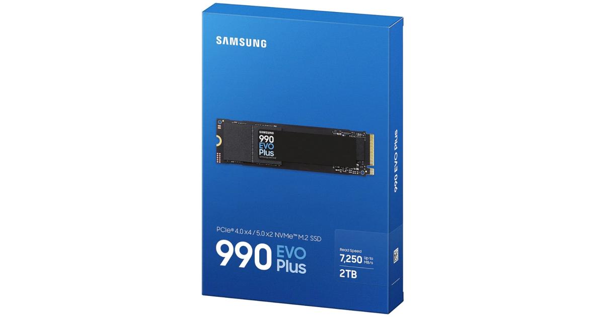 Samsung 990 EVO PLUS 2TB PCIe 4.0 NVMe M.2 SSD w/ Samsung V-NAND TLC Memory -Sequential Read/Write Up (7250/6300 MB/s)