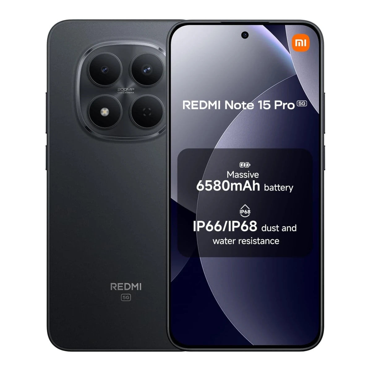 Xiaomi REDMI Note 15 Pro 5G – 120Hz 1.5K AMOLED Display, 200MP OIS Camera, 8GB RAM, 512GB Storage, 6580mAh Battery, Black (MZB0MC0EU)