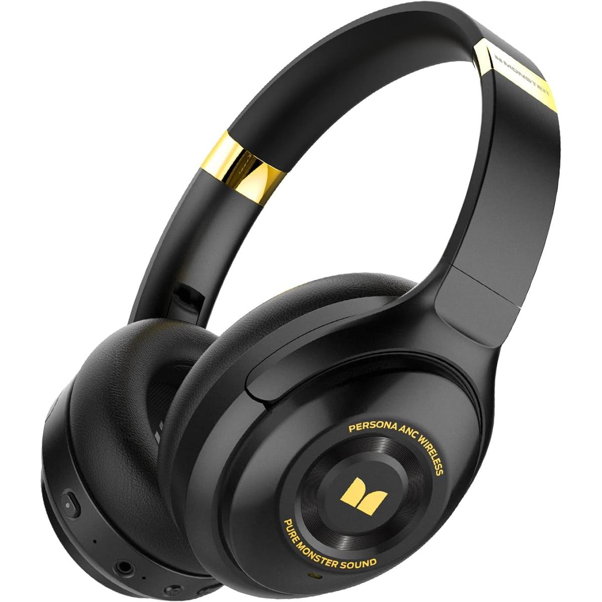 Monster Persona Anc Headphones Over Ear, Wireless Headphones Hi Fi Audio Deep Bass,quick Charge 30h Playtime, Memory Foam Ear Cups, For Travel, Home Office Black