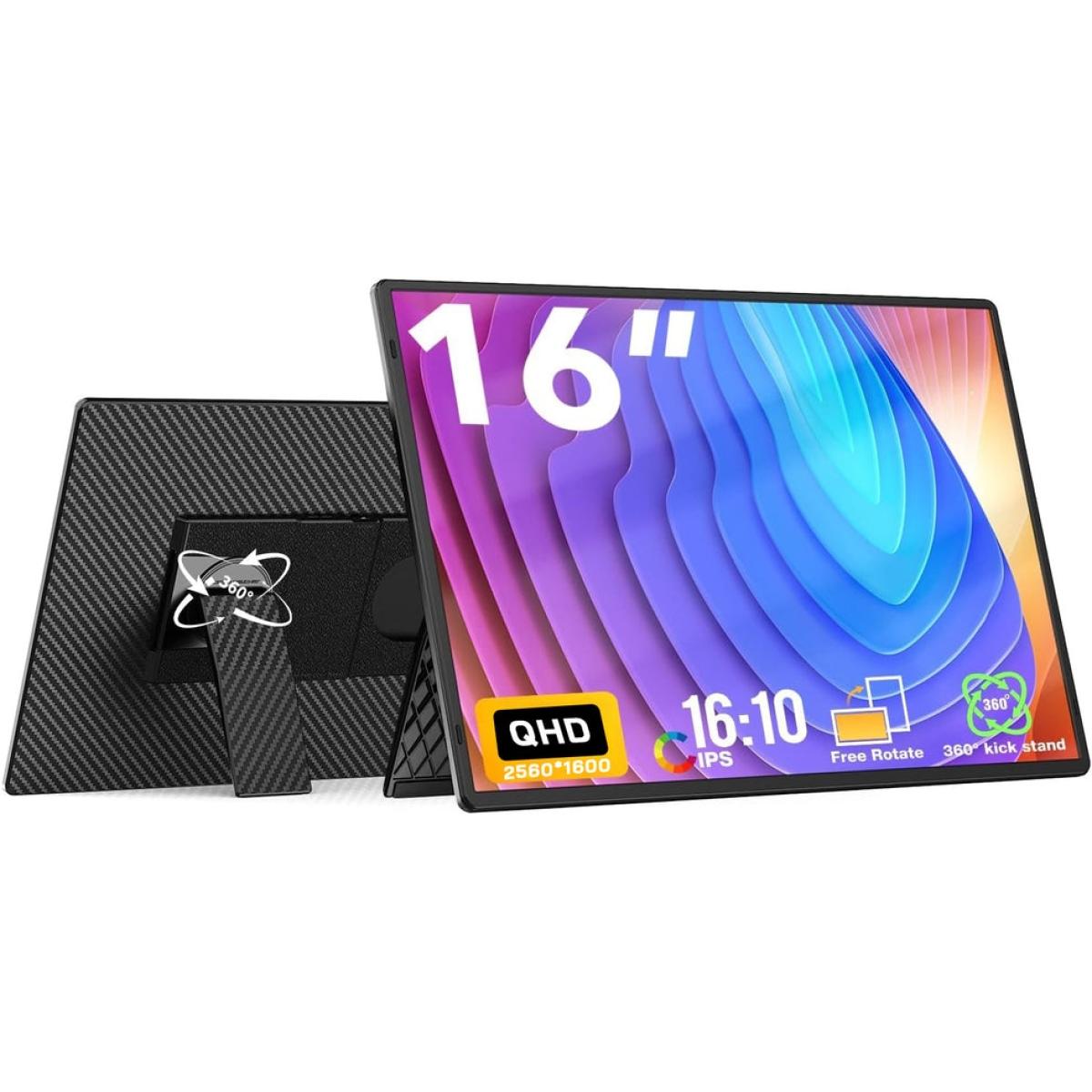 V2COM N3 Pro 16" IPS 2.5K QHD 350 nits Portable Laptop Screen Extender,360° Aadjustable Stand USB‑C & DP Support For Windows, macOS, Linux, Android, and Chrome OS w/ Speakers