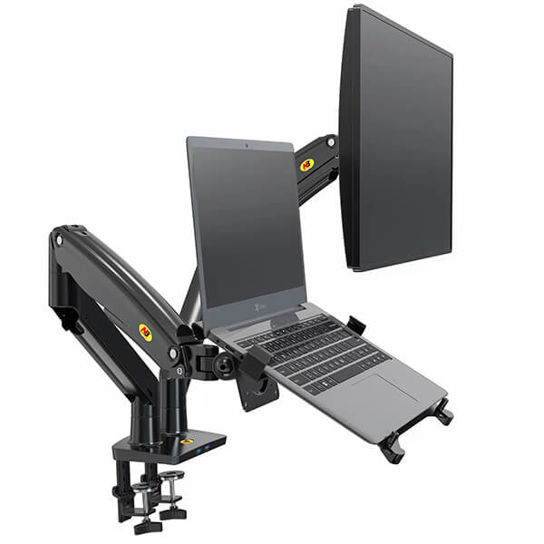 NORTH BAYOU F160 DUAL MONITOR DESK MOUNT STAND WITH NORTH BAYOU FP-2 LAPTOP MOUNT BUDLE