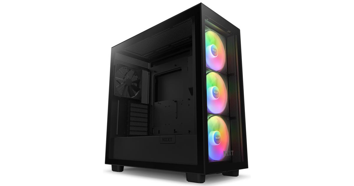 NZXT H7 Elite (2023) ATX Tempered Glass Mid Tower Gaming Case w/ 3x140mm RGB Fans + 1x140mm Quiet & USB Type-C Port - Matte Black