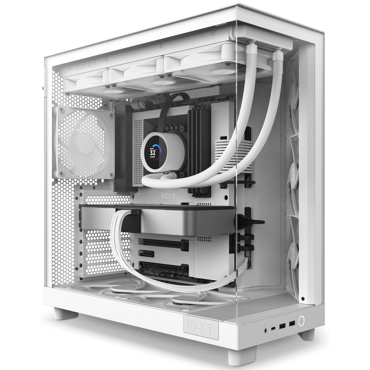 NZXT H6 Flow Perforated Compact Dual - Chamber Mid - Tower Tempered Glass Gaming Case with 3xF120Q Fans & USB Type - C Port - White