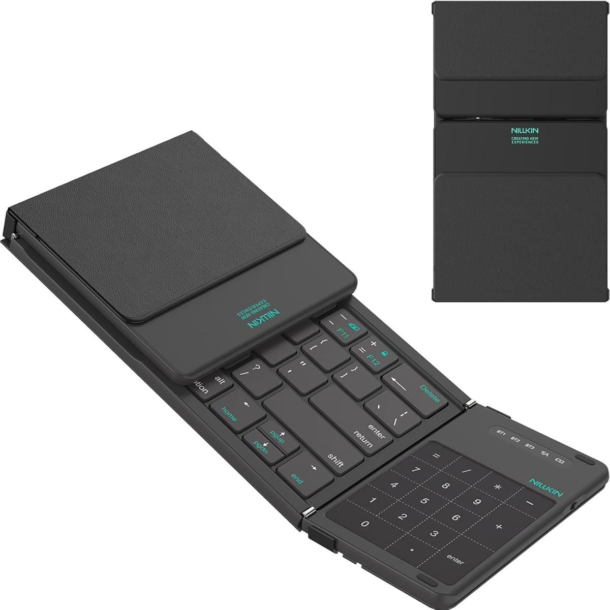 Nillkin Cube Pocket Foldable Keyboard with Touchpad & Wireless Bluetooth, Portable Travel Keyboard for Home or Mobile Office Replaces Keypads and Mouse Combo, Compatible with iPad, Laptop, Tablet USB, Arabic / English - Black