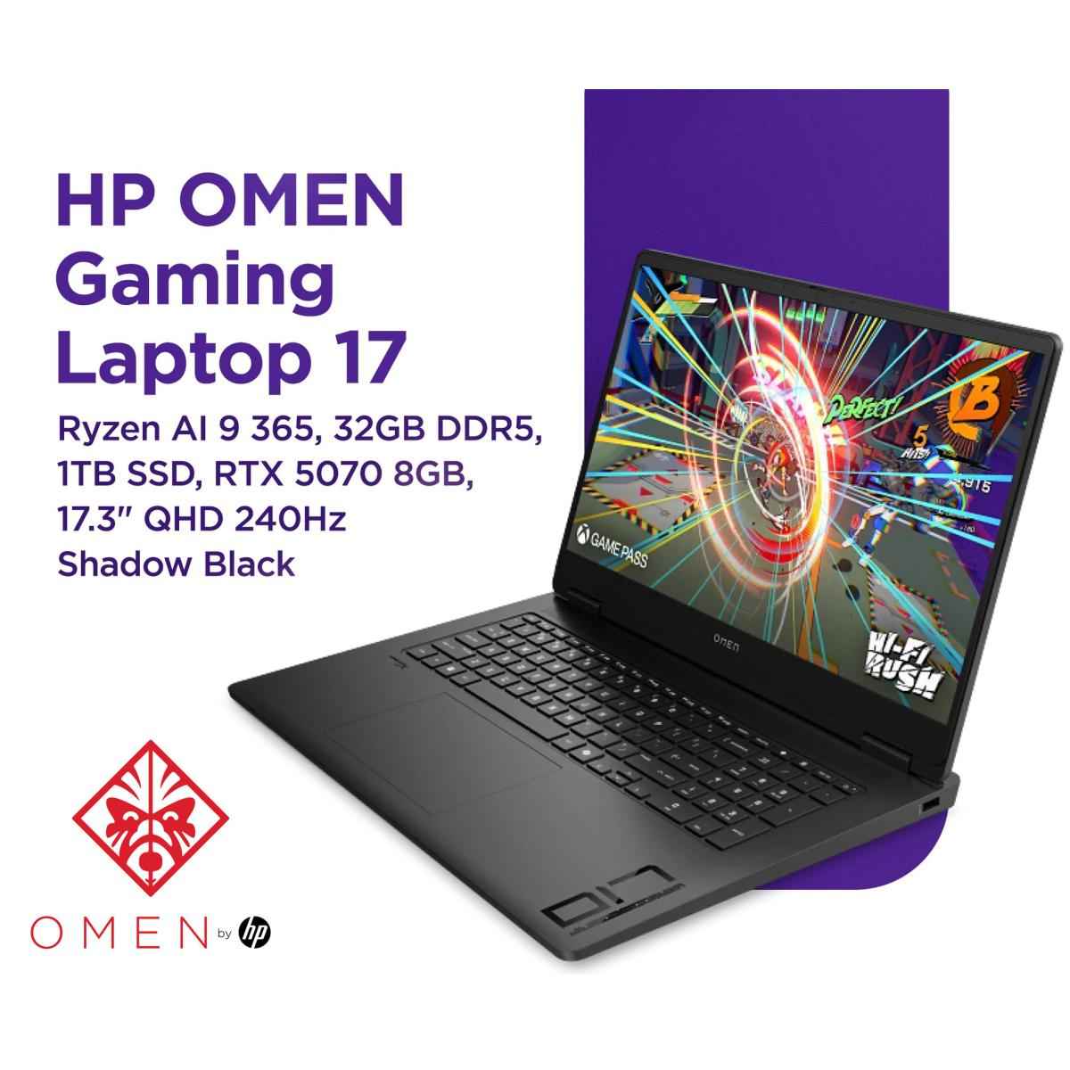 Hp Omen 17 (2025) 17 Db1002ne Amd Ryzen Ai 9 365 10 Cores Next Level Ai Powered W/ Nvidia Rtx 5070 8gb Ddr7 & Ips 2.5k 240hz Display Shadow Black
