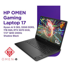 HP OMEN 17 (2025) 17-db1002ne AMD Ryzen AI 9 365 10-Cores Next-Level AI-Powered w/ Nvidia RTX 5070 8GB DDR7 & IPS 2.5K 240Hz Display - Shadow Black