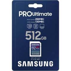 Samsung PRO Ultimate Full Size 512GB SDXC Memory Card, Up to 200 MB/s, 4K UHD, UHS-I, C10, U3, V30, A2, for DSLR, Mirrorless Cameras, PCs