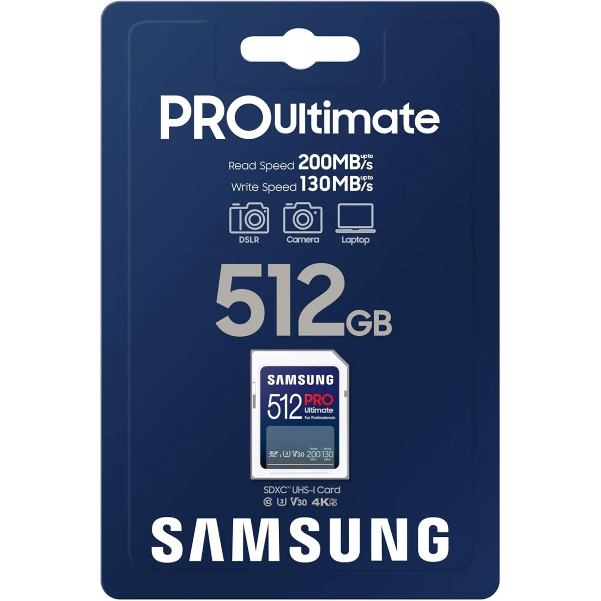 Samsung PRO Ultimate Full Size 512GB SDXC Memory Card, Up to 200 MB/s, 4K UHD, UHS-I, C10, U3, V30, A2, for DSLR, Mirrorless Cameras, PCs