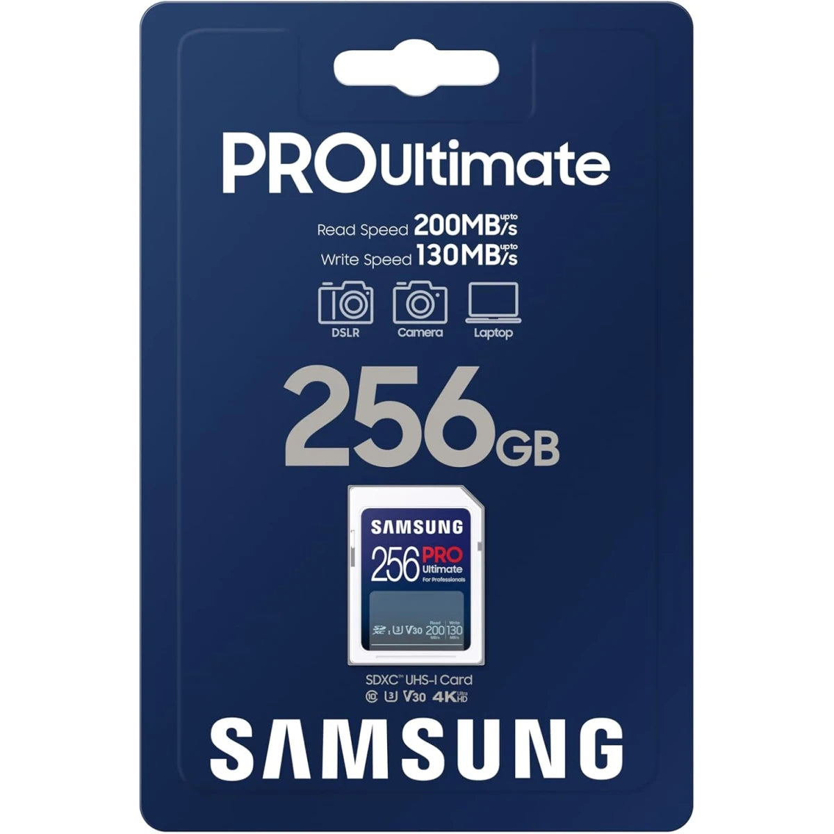 Samsung PRO Ultimate Full Size 256GB SDXC Memory Card, Up to 200 MB/s, 4K UHD, UHS-I, C10, U3, V30, A2, for DSLR, Mirrorless Cameras, PCs